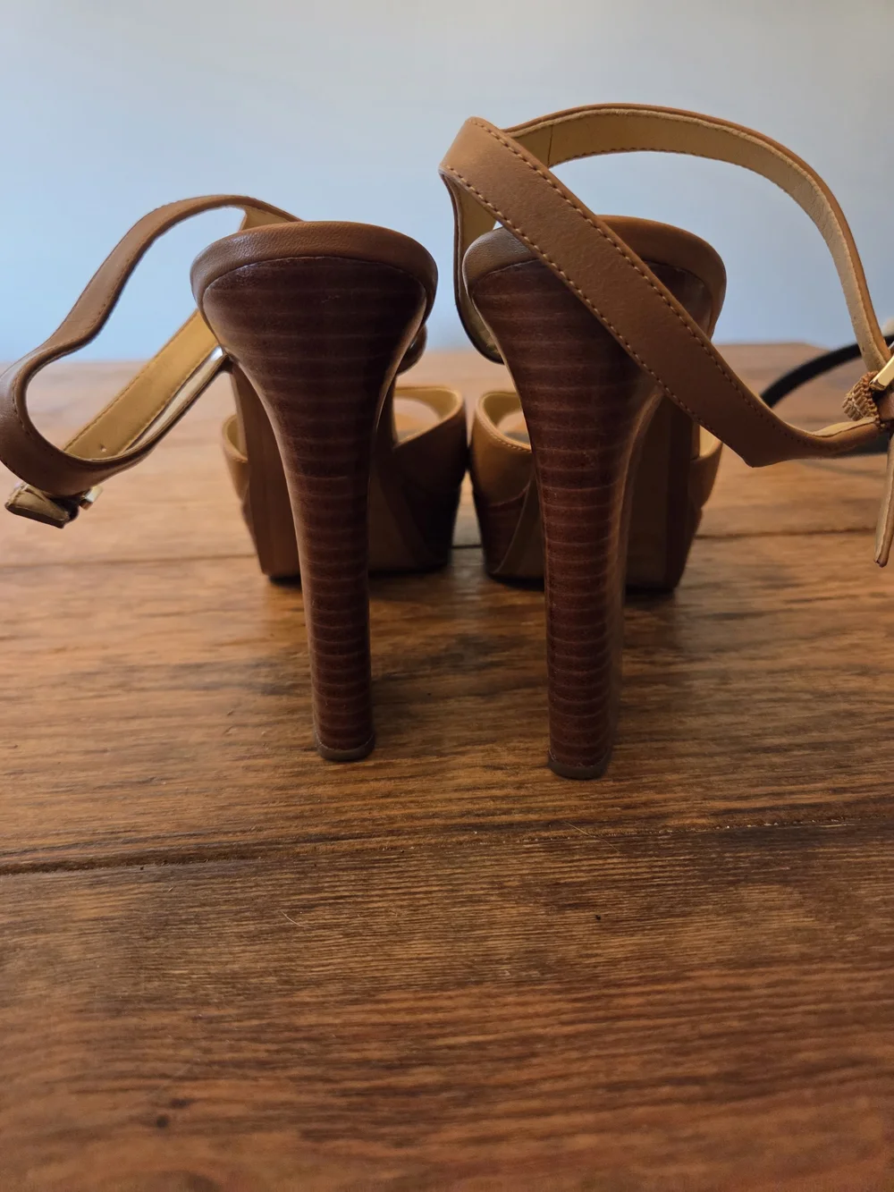 Michael Kors Tan Leather Block Heel Platform Sandals